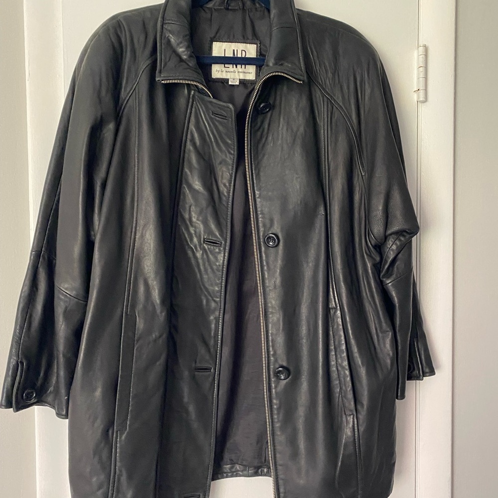 Black Leather Jacket Classic Collar Long Length